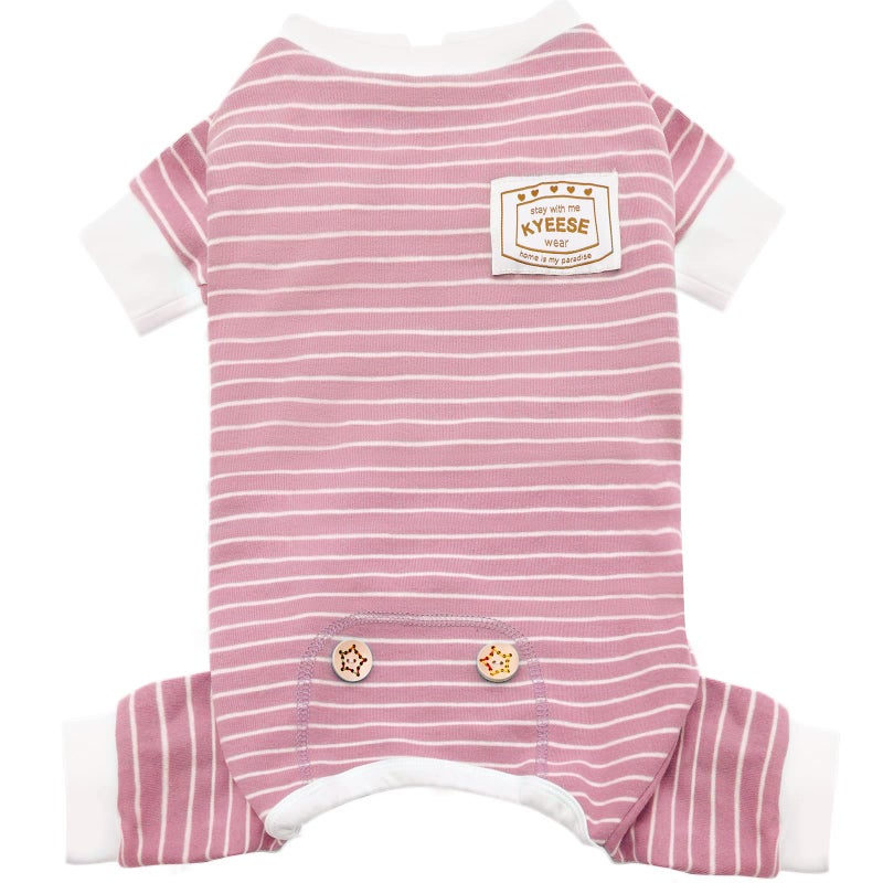 KYEESE Dog Pajamas Soft Striped Pet Jumpsuit Lightweight Doggie Jammies 4 Legs Dog Clothes Stretchable Pajamas Breathable Cozy Outfit Comfortable Onesie Sleepwear for Small Dogs,Pink Striped, Large - Image 1